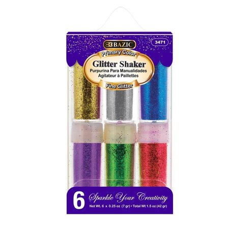 BAZIC 7 g Primary Color Glitter Shaker 6 per PVC Box 3471